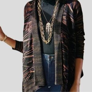 ⚜️Soft Surroundings Open Front Waterfall Cardigan Sweater XL Abstract Knit